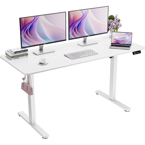 Elektrischer Höhenverstellbarer Schreibtisch 140x60cm Weißes Gestell (1/5)