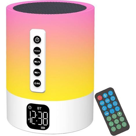 Enceinte Bluetooth Reveil Veilleuse. Lampe de Chevet Tactile avec Machine à Bruit Blanc. Haut-Parleur Bluetooth Veilleuse Enfant Réveil Lumineux Idee Cadeau Ado Fille.Enfant. Femme. Anniversaire. Noel (1/5)