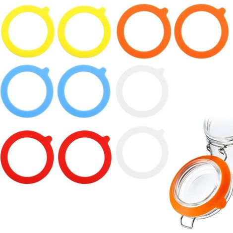 Joints toriques lot de 10 en silicone 95 x 70 mm réutilisables en 5 couleurs pour bocaux en verre hermétiques et conservation des aliments (1/5)