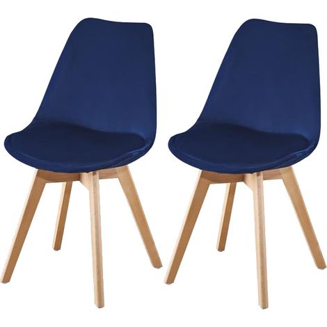 Hobag – Lot de 2 chaises scandinaves – Couleur marine – Structure en polypropylène – Assise en mousse et velours – Dimensions L54 x W47 x H80 cm