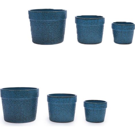 6er-Set teiliges handgemachtes Keramikpflanztopf-Set (Ø 38,1/30,5/22,9 cm), blaue fleckig-körnige Glasur, ideal für Sukkulenten/Zimmerpflanzen, Fensterbänke/Bücherregale, atmungsaktive Tonware.