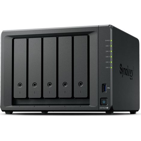 Synology DiskStation DS1525+ server de NAS storage Ryzen Embedded V1500B 8 GB DDR4 0 TB Nero (1/2)