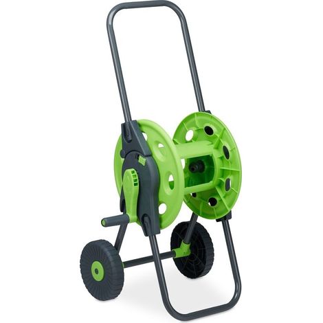 Relaxdays chariot à tuyaux, Accessoire d’arrosage pour 45m, 1/2 pouces, jardin, 82,5 x 43 x 34 cm, gris-vert (1/5)