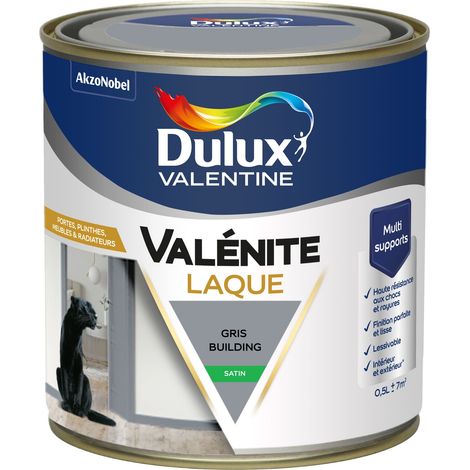 Dulux Valentine Peinture Laque Valénite Intérieur et Extérieur Multi-supports - Finition parfaite et lisse, Haute Résistance - Satin Gris Building 0,5 L