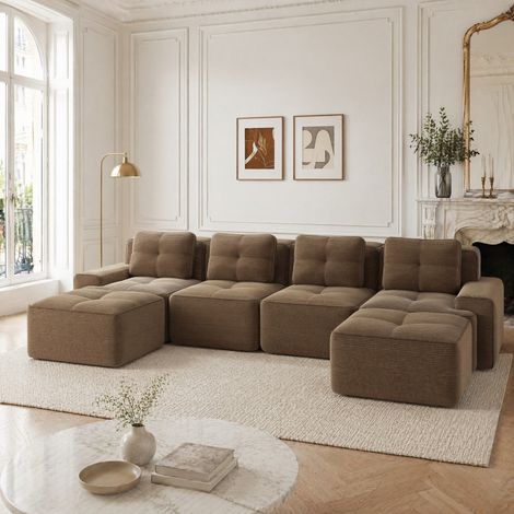 Modulares 4-Sitzer-U-Sofa mit Chaiselongue, Cordstoff, ohne Montage, Braun HAVRYA (1/5)