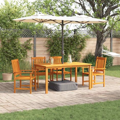 Ensemble repas de jardin 5 pièces en acacia massif marron avec coussins amovibles - PANGIVO (1/5)