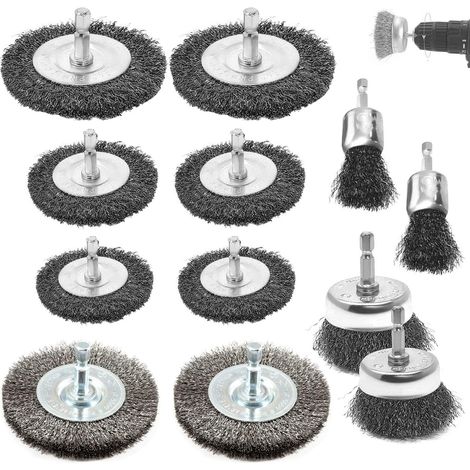 12 Brosse Métalliques pour Perceuse,6mm Fil D'Acier Inoxydable Brosse Metallique, Avec Tige Hexagonale Brosse En Fer, pour Meuleuse, L'éLimination