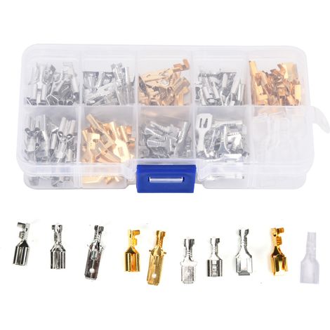150 connecteurs électriques 6.3 mm, lot de 150 pièces, cosses à sertir, dominos rapides, avec sachet PE inclus sur demande. (1/5)