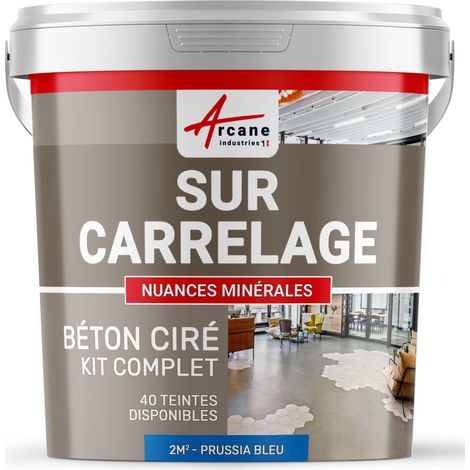Béton ciré sur carrelage, cuisine, salle de bain, mural, sol, plan de travail, décoratif, revêtement, douche, kit - 2 m² (en 2 couches) Bleu Prusse - ARCANE INDUSTRIES