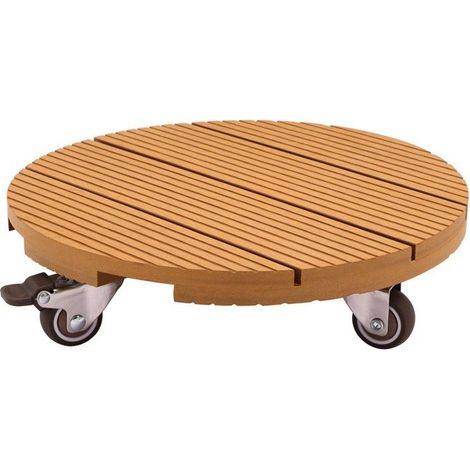 Support de pot a roulettes - NATURE - WPC H7,5 x Ø30 cm - 4 roulettes - Bois