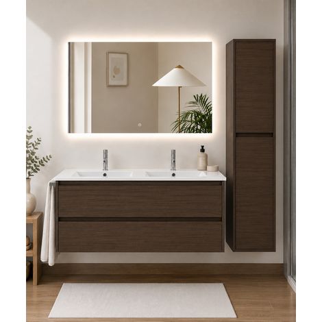 Mueble de baño con lavabo ORIGENBATH IBIZA sin espejo 120x45 cm 2 senos fresno tea con columna (1/5)