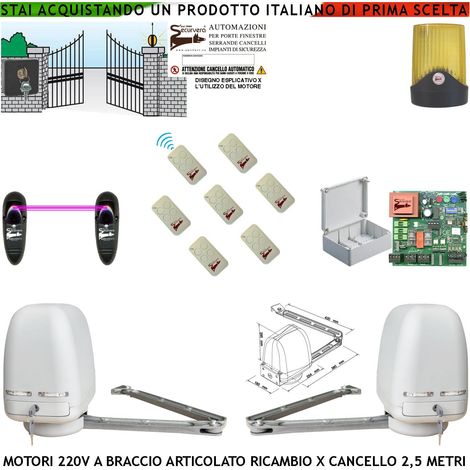 Motori Braccio Snodato Articolato 220 V 250 NM Apricancello Automatico Cancello 5 MT 2 Ante da 0,5 Fino a 2,5 Metri Centrale 7 Radiocomandi Fotocellule Selettore (1/4)