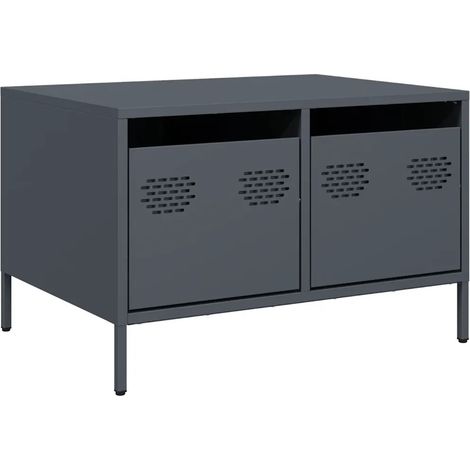 Meuble TV industriel robuste avec 2 tiroirs ajustable 68 x 50 x 43 cm en acier laminé à froid anthracite