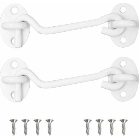 2er Set Sturmhaken (100 mm, weiß), Bolatus Edelstahl mit Öse, für Tür, Garage, Fenster, Kabine, Tor (1/4)