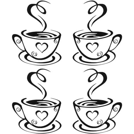 CSPARKV 31 x 18,7 cm, Set mit 2 Paar Kaffeetassen-Wandaufklebern, Küchen-Wandaufkleber, Wandaufkleber, Wandaufkleber, Kaffeetassen-Wandaufkleber, DIY-Wandaufkleber für