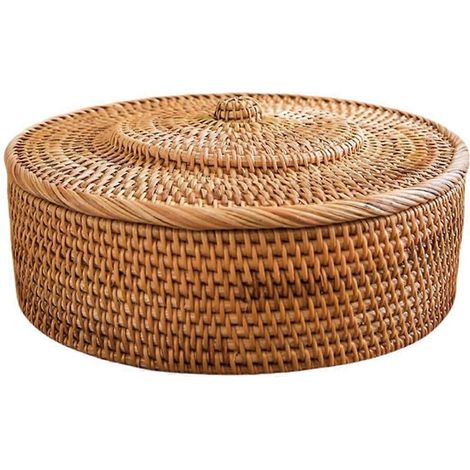 Panier en rotin avec couvercle, panier de rangement tressé à la main, panier en osier avec couvercle pour le rangement, boîte en rotin, bac de rangement en rotin (1/5)
