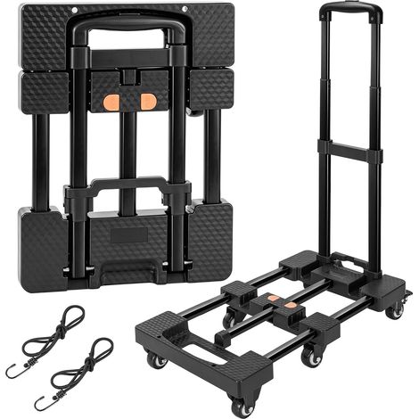 Diable Pliable - Capacité de Charge Jusqu'à 225 kg Roulettes Silencieuses, 6 Roues, 2 Cordes élastiques, Chariot à Utilitaire Pour Déménagement/Bureau/Transport intérieur (1/5)