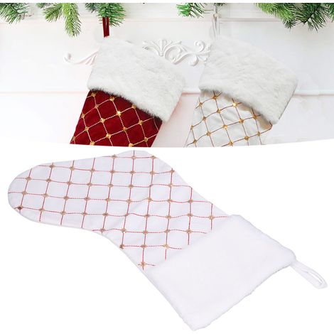 Chaussettes de Noël à carreaux, sachet de bonbons à paillettes dorées, chaussettes décorées pour le sapin de Noël, sac cadeau blanc pour les fêtes (1/5)