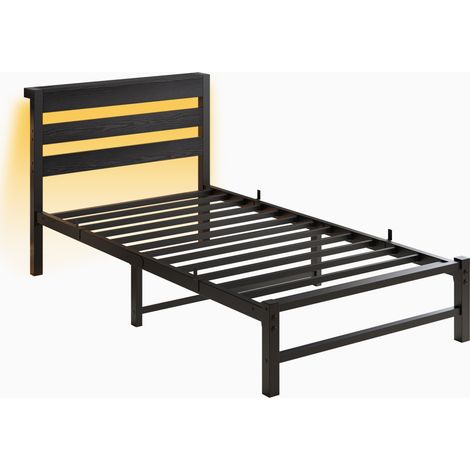 Lit 90x200 avec cadre de lit, éclairage LED, éclairage LED et station de charge USB, lit métallique en métal, cadre de lit sans matelas, cadre de lit avec rangement sous le lit