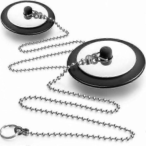 Lot de 2 bouchons de baignoire en caoutchouc noir avec chaînette métallique, bouchon de vidange de 6,35 cm (2,5 pouces) pour lavabo et baignoire, rétention d'eau, construction durable (1/5)