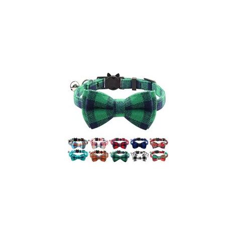Collier chat anti-étranglement avec clochette et nœud papillon, vert, 1 pièce – (1/5)