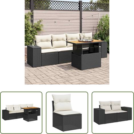 vidaXL Rattanmöbel - 5-tlg. Garten-Sofagarnitur mit Kissen Schwarz Poly Rattan (1/5)