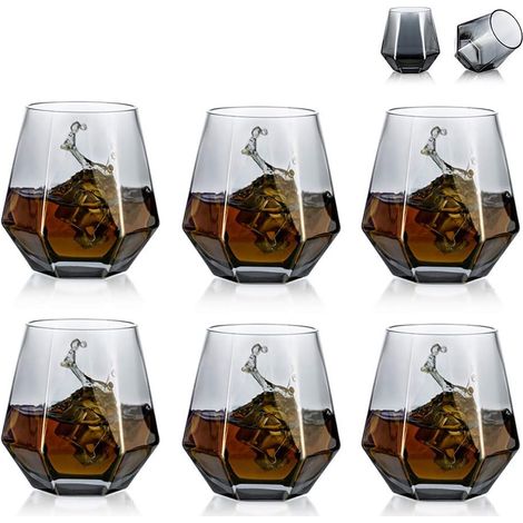 6 Verres à Whisky Géométriques Inclinés – Fond Lourd