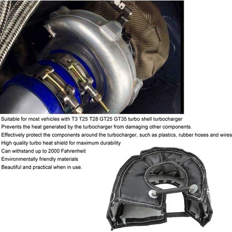 Cubierta aislante de protección térmica para turbocompresores T3, T25, T28, GT25 y GT35, color negro.