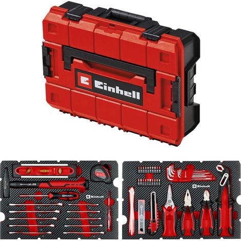 Original Einhell E-Case 79-tlg. Werkzeugkoffer Umzug (Schlosserhammer, Zangen, Bit-Zubehör, Abbrechklingenmesser, Maßband, Wasserwaage, Gabel-Ringschlüssel, Systemkoffer) (1/5)