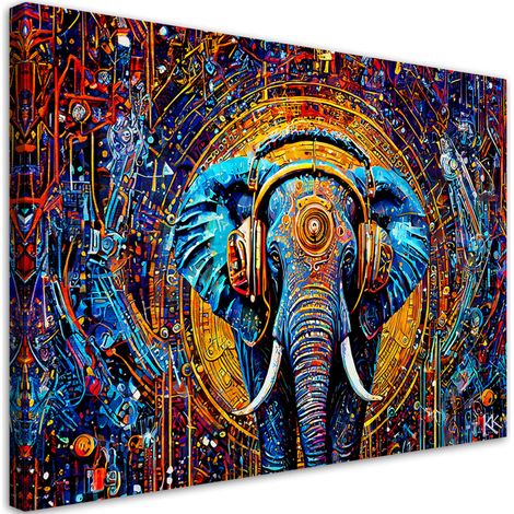 Tableau sur toile Tableau sur toile Eléphant dans un casque Abstraction 90x60 (1/5)
