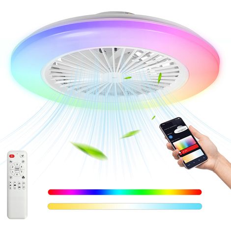 Wolketon LED Deckenventilator mit Beleuchtung und Fernbedienung Dimmbar Deckenleuchte Schlafzimmer Wohn 49CM