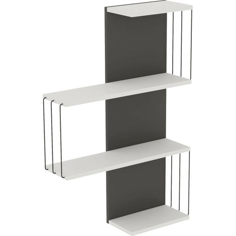 Dmora - Regal Dmannocc, Gestell, Wandregal, Mehrzweckregale, 64x19h96 cm, Weiß und Anthrazit (1/4)