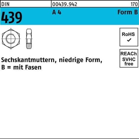 Tuerca hexagonal DIN 439/ISO 4035 FormaB BM 10 A 4 50 unidades (1/2)