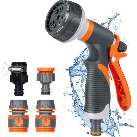 Pistolet d'arrosage, Pulvérisateur de Jardin, 8 Modes d'Arrosage Pistolet Arrosoir avec 4 Interface pour le Lavage des Voitures, les Jardins, les Plantes, les Animaux domestiques (1/5)