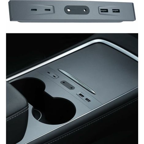 Chargeur de Voiture Multiport pour Tesla Model 3/Y (2021-2023), Station d'accueil de Hub USB pour Console Centrale 100% Compatible pour Tesla Model 3/Y, Tesla Accessoires pour Model 3/Model Y