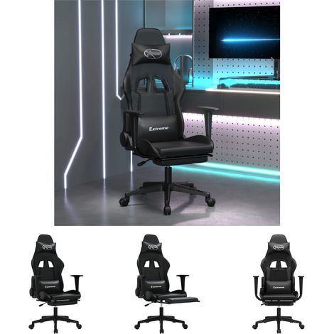 Kunstleder - vidaXL Gaming-Stuhl mit Massage & Fußstütze Schwarz Kunstleder - Rückenlehne (1/5)