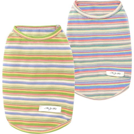 T-shirt Rayé Multicolore pour Chien et Chat - Vêtement d'été Doux et Respirant sans Manches pour Chiots, Yorkshire, Chihuahua et Caniche (Lot de 2) (1/4)