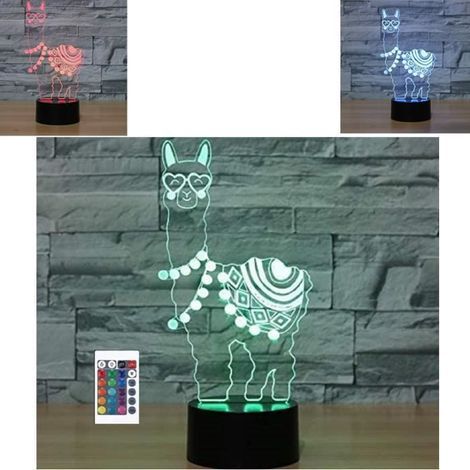 3D Alpaca Night Light - Remote Control, 16 LED Colors, Acrylic - Kids' Lamp (1/4)