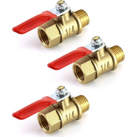 Kugelhahn, 3er-Set, robustes Messing-Absperrventil 1/4" (1/4"), NPT-Anschlüsse, 1/4"-Außen-/Innengewinde, Absperrventil für Luftkompressoren, 3er-Set (1/5)