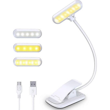 Leselampe Buch Klemme, 9 LED Klemmlampe mit 3 Farbtemperaturen und dimmbarem Touch-Schalter, USB wiederaufladbar Augenschutz Leselampe Bett, Flexible Bu