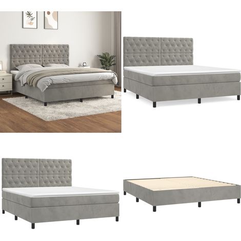 Boxspringbett mit Matratze Hellgrau 160x200 cm Samt - Boxspringbett - Samtbett - Doppelbett - Bett Mit Matratze - Hellgraues Bett - Home & Living (1/5)