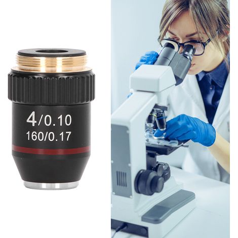 Schwarzes achromatisches 195-Objektiv für Mikroskope, hohe Vergrößerung 4x, 20,2 mm Gewinde, Standard-RMS-Größe für Mikroskopobjektive. (1/5)