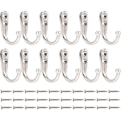 Patere Murale Simple, 12 Crochets Muraux Chromé Antique Petit Crochet Porte Manteau pour Suspendre des Vêtements Vestes Peignoirs Serviettes Chapeaux Clés Sacs Tasses, Argent (1/5)