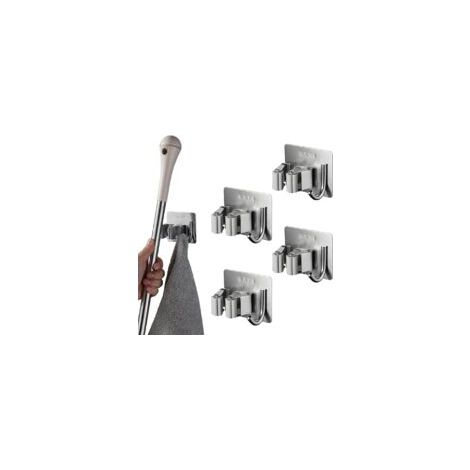 Set di 4 porta scope da parete, non richiedono foratura, in acciaio inossidabile, porta scope adesivo, organizer per scope da parete, contenitore per scope per bagno, cucina, giardino, ufficio - Crezu