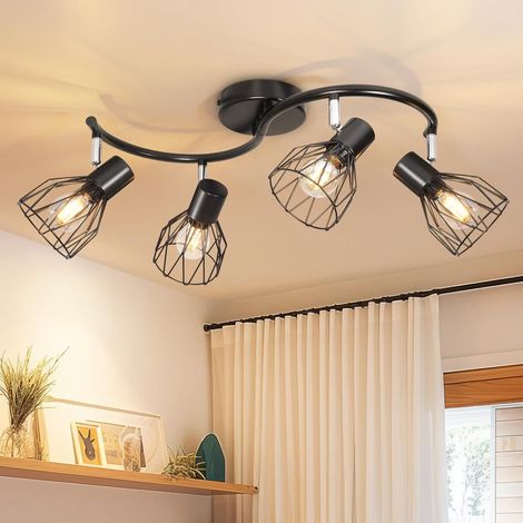 Luminaire Plafonnier Led Orientable 4 Spot Noir - Plafonnier Industriel Luminaire E14 Spots de Plafond - Rampe de Spots Applique Murale Chambre Sans Ampoule pour Cuisine, Salon, Couloir