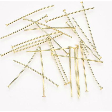 100 épingles à tête plate en fer doré 50 x 0,8 mm, tête de 1,8 mm ( ) (1/2)