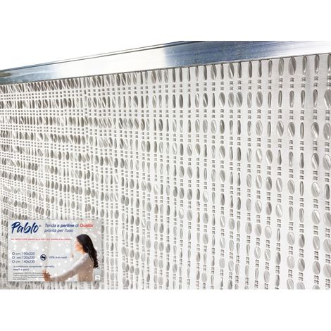 PABLO TENT © avec perles anti-insectes GRIS en PVC anti-bruit avec tige METAL Cm. 140x230