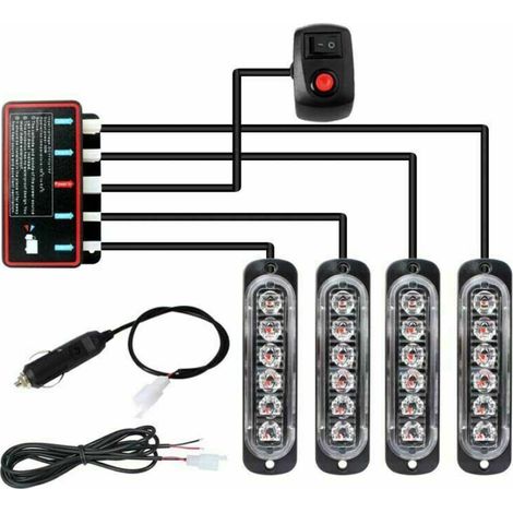 Balise lumineuse stroboscopique de récupération ambre 4x6 LED, 12 V, Lampe clignotante, voyant de balisage et accessoires pour motorisation (1/5)