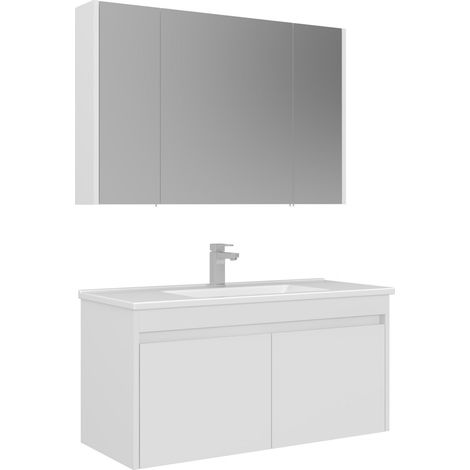 Waschtisch-Set mit Spiegel (2-teilig) "Arno 100" – 100 x 45 x 52 cm – Weiß (1/3)