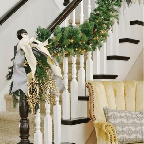Guirlande Lumineuse En Rotin Artificiel - LED Blanches - Décor De Noël Pour Intérieur Et Extérieur - 270 X 4 Cm - Vert (1/5)